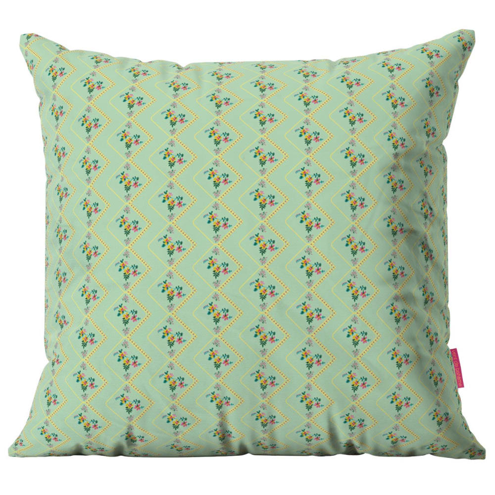 Housse de coussin extérieur 45x45 cm motif fleuri vintage lagon