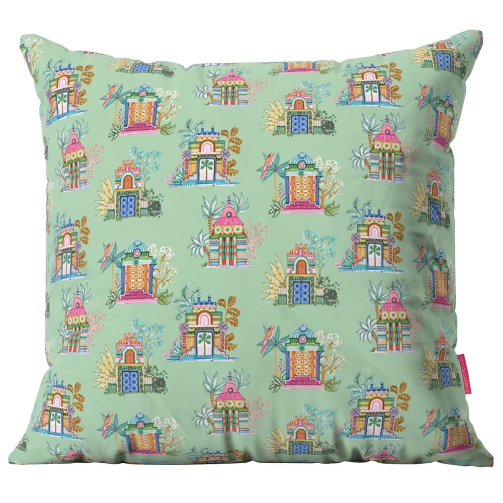 Housse de coussin extérieur motif temples lagon 45x45 cm