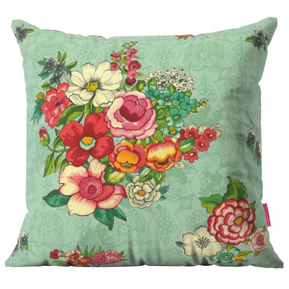 Housse de coussin extérieur 45x45 cm motif fleuri lagon