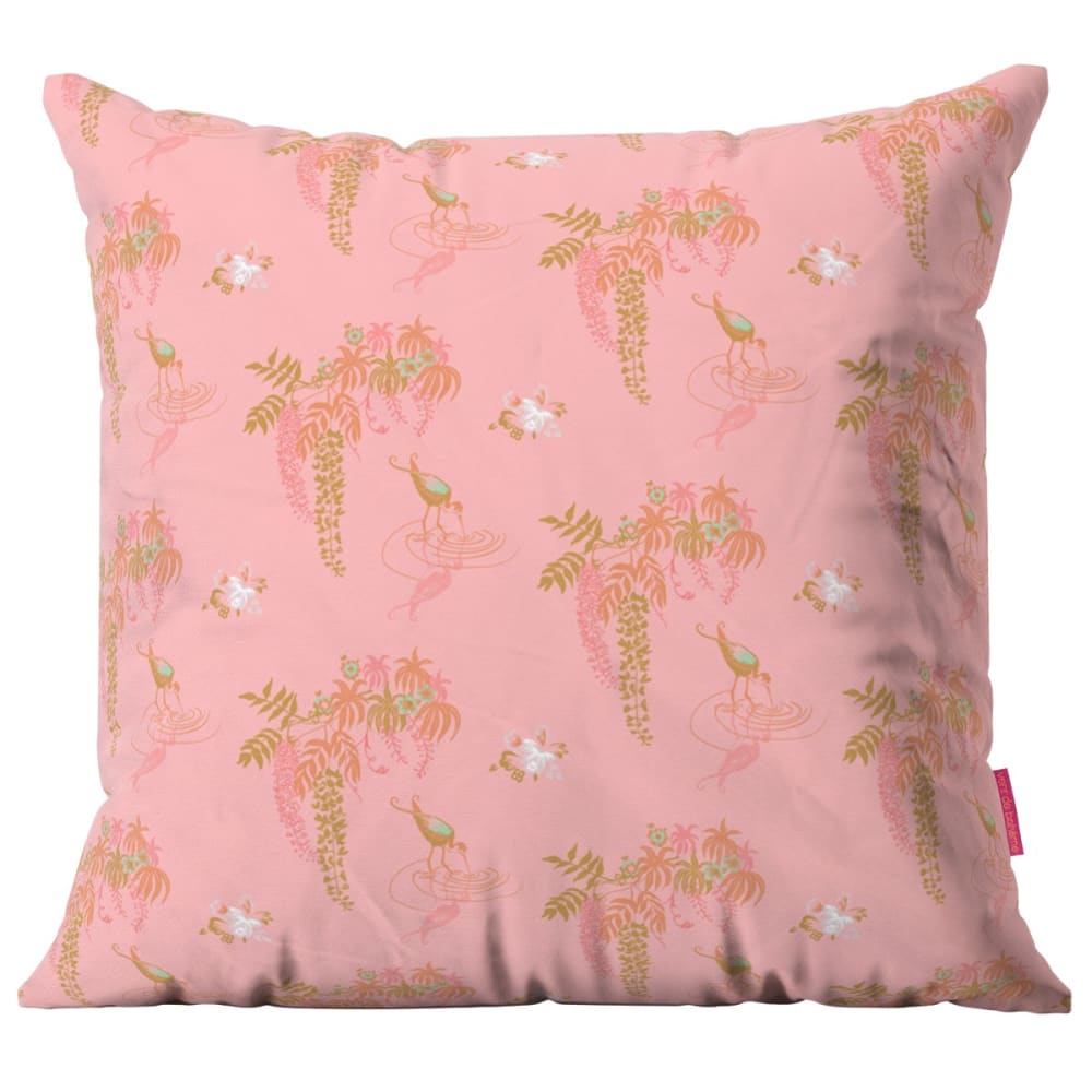 Housse de coussin extérieur motif oiseaux rose 45x45 cm