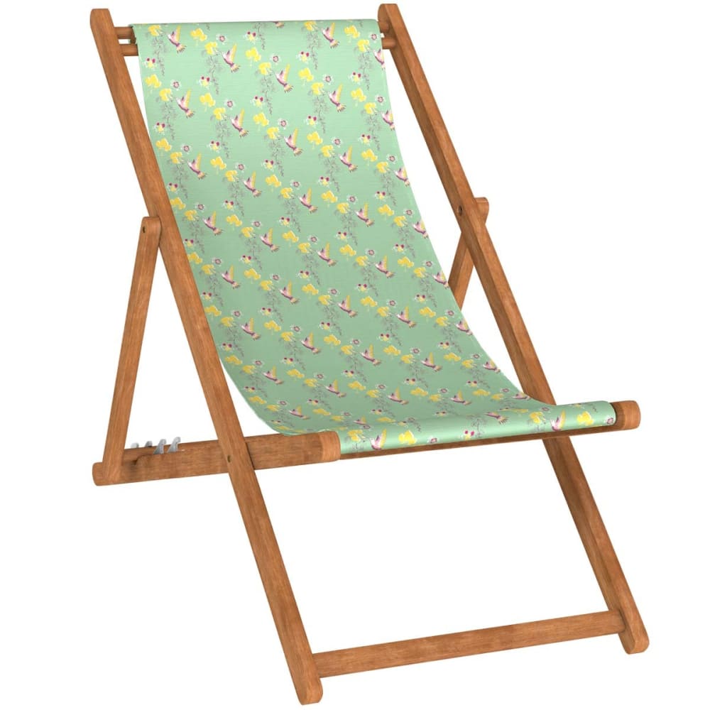 Chilienne pliante en hêtre et toile outdoor motif oiseaux lagon