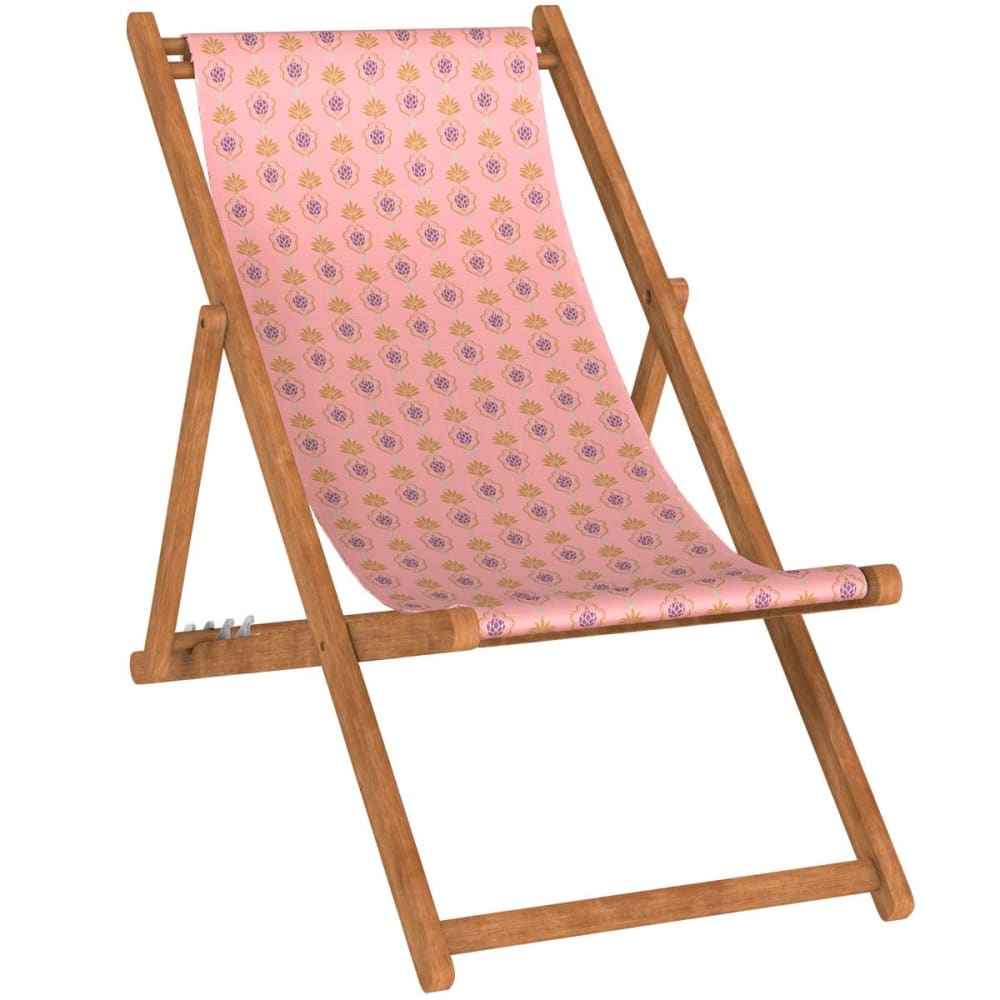 Chilienne pliante en hêtre et toile outdoor motif ananas rose