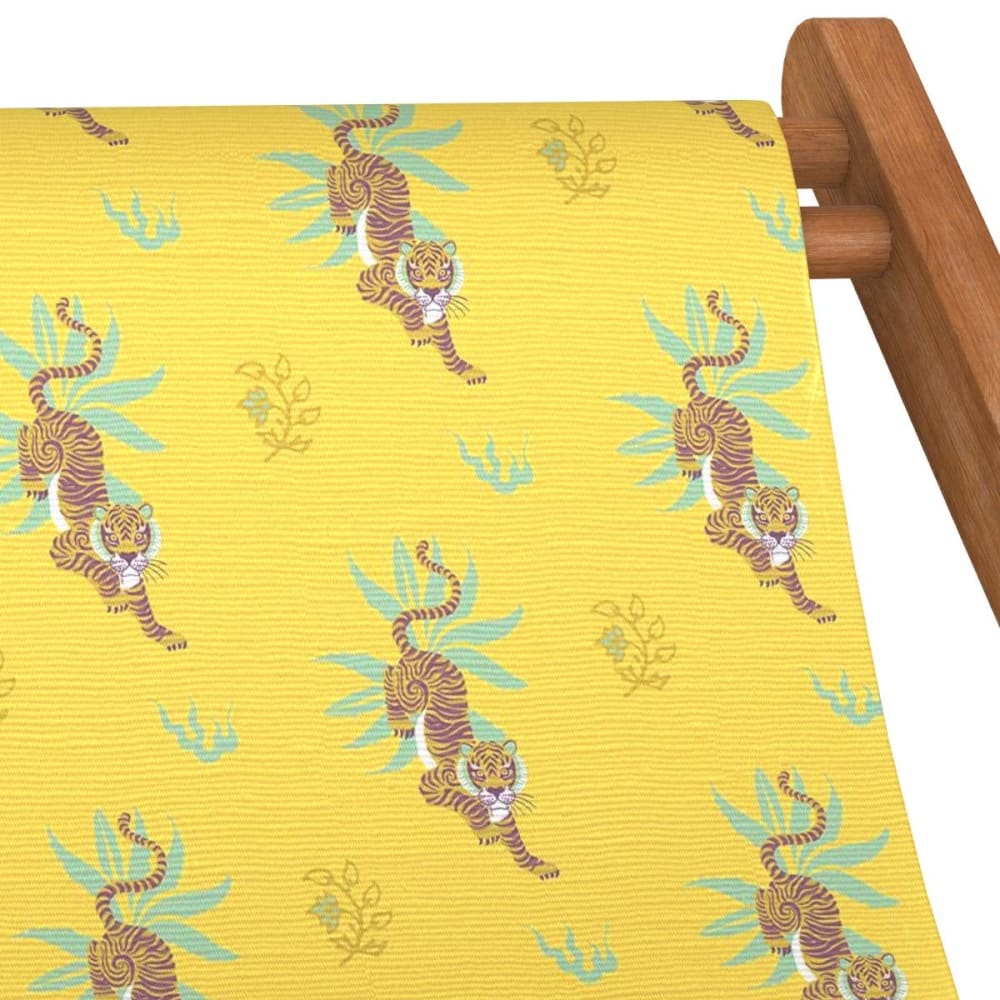 Chilienne pliante en eucalyptus, toile outdoor, motif tigres jaune - Maisons du Monde