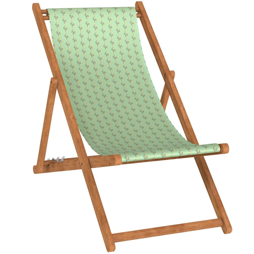 Chilienne pliante en hêtre et toile outdoor motif vintage lagon