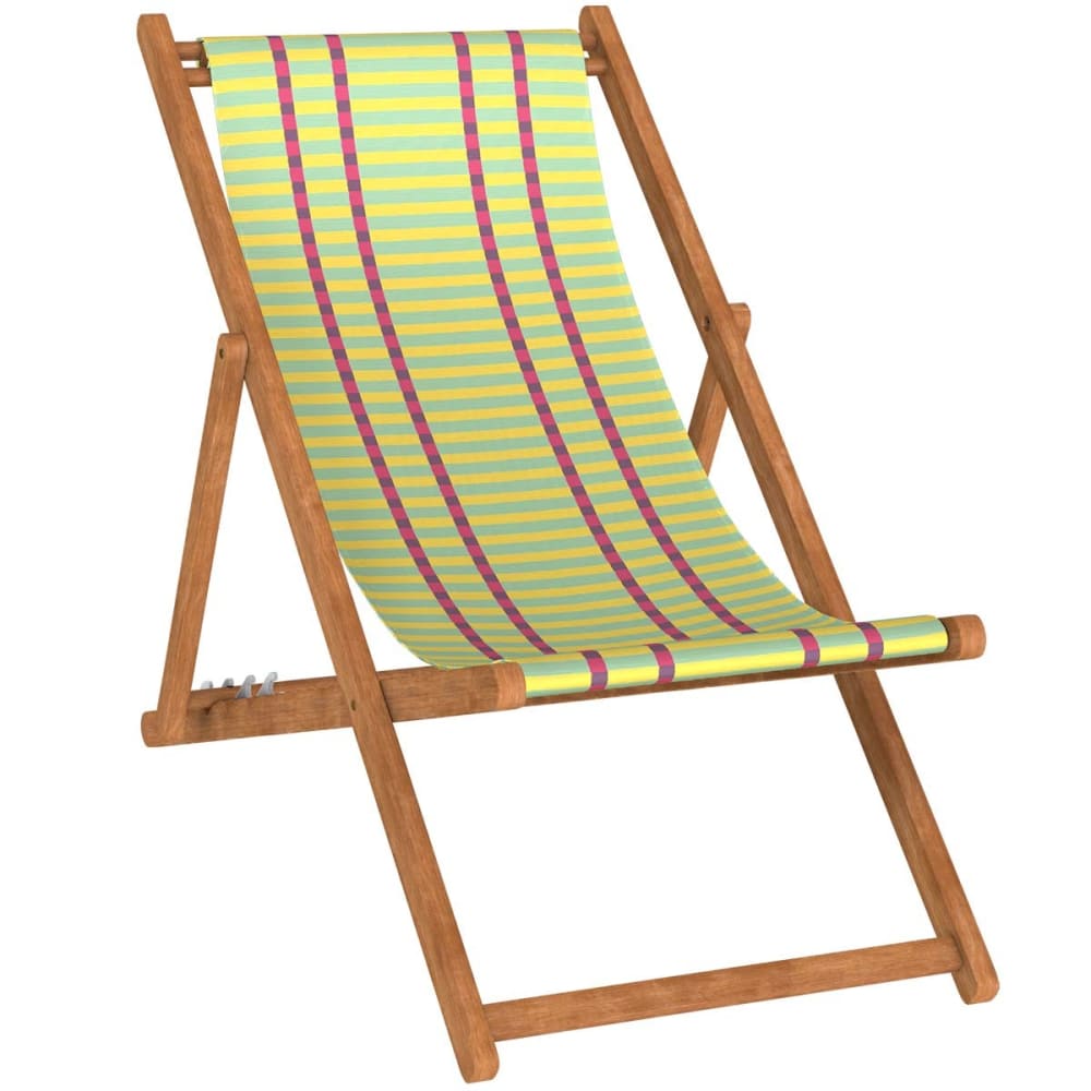 Chilienne pliante en hêtre et toile outdoor motif rayures jaune