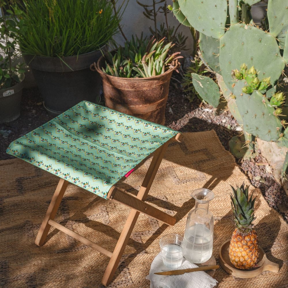 Pliant pêcheur en eucalyptus, toile outdoor, motif vintage lagon - Maisons du Monde