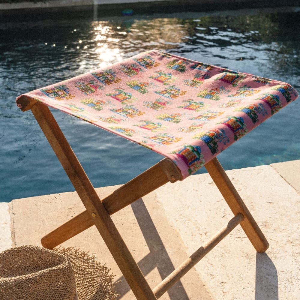 Pliant pêcheur en eucalyptus, toile outdoor, temples tamouls rose - Maisons du Monde