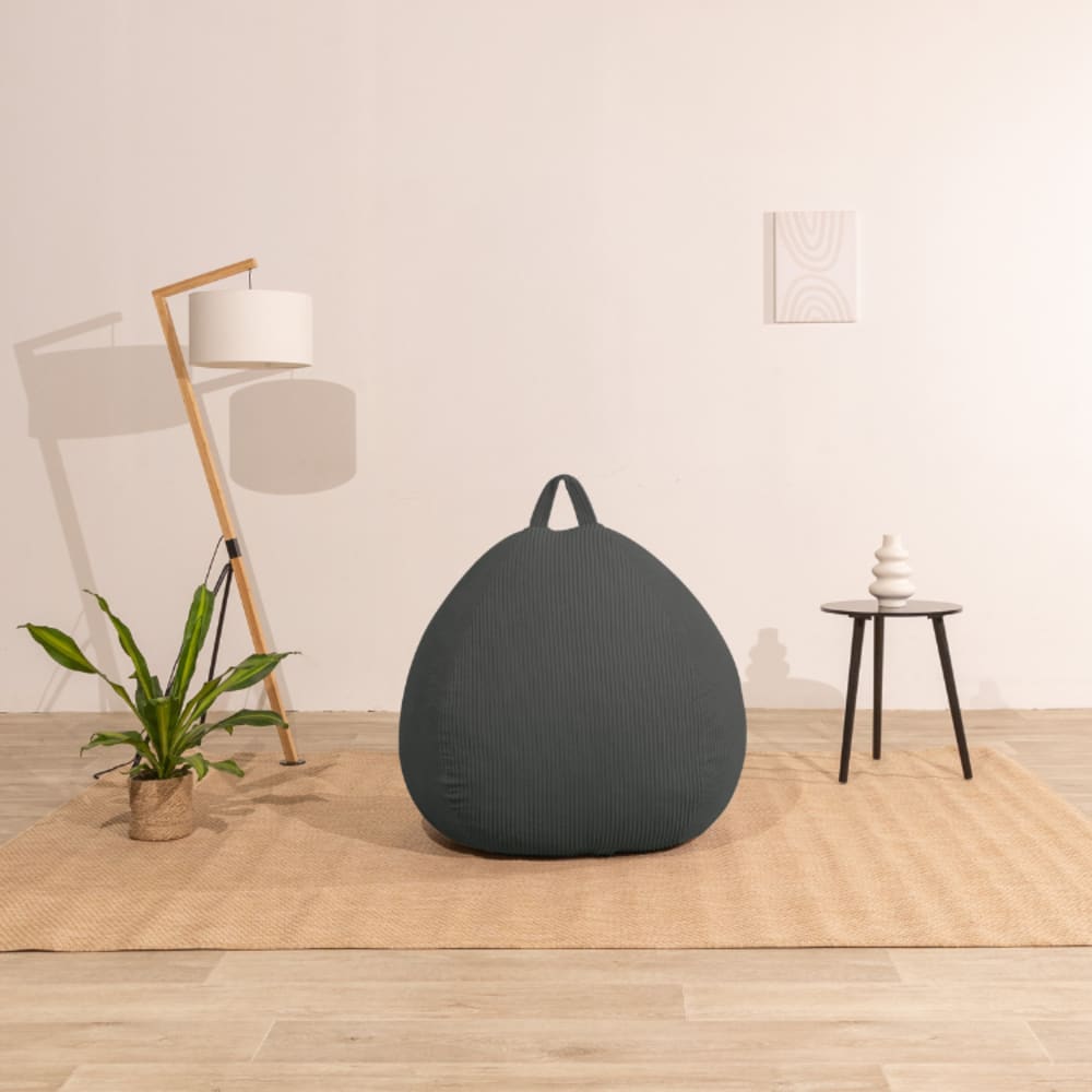 Pouf poire déhoussable velours côtelé - 105x85 cm gris foncé - Maisons du Monde