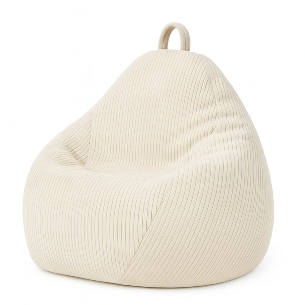 Pouf poire déhoussable velours côtelé - 105x85 cm blanc cassé