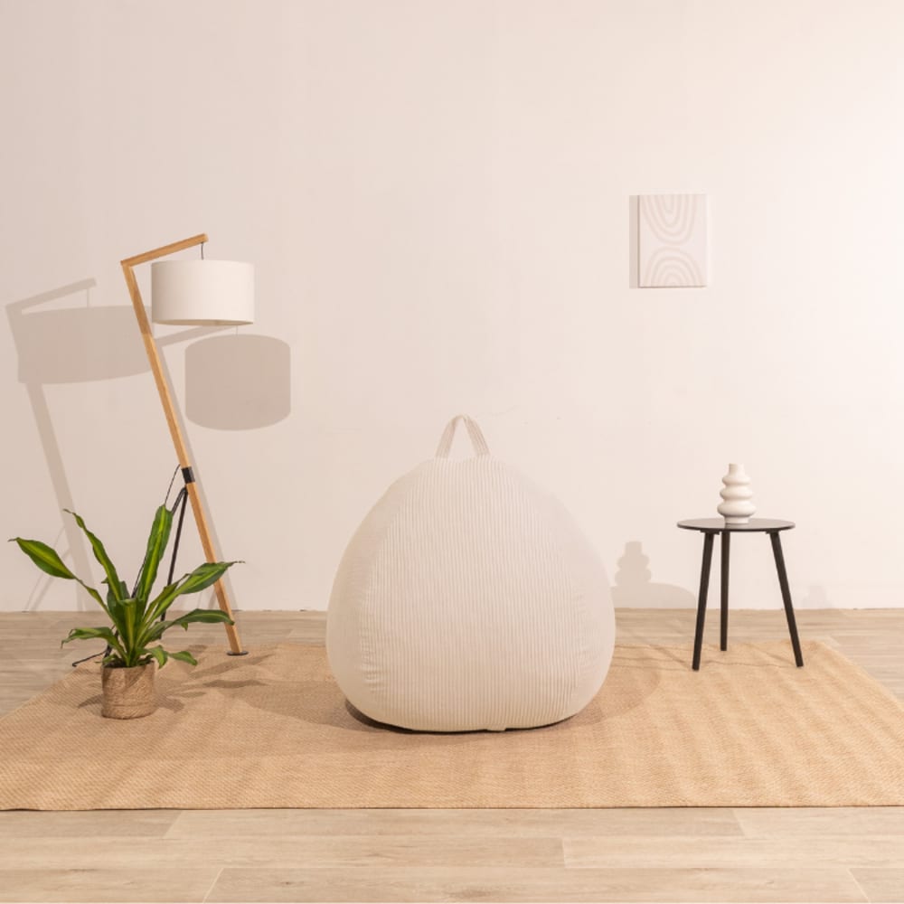Pouf poire déhoussable velours côtelé - 105x85 cm blanc cassé - Maisons du Monde