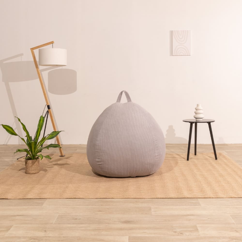 Pouf poire déhoussable velours côtelé - 120x100 cm gris clair - Maisons du Monde