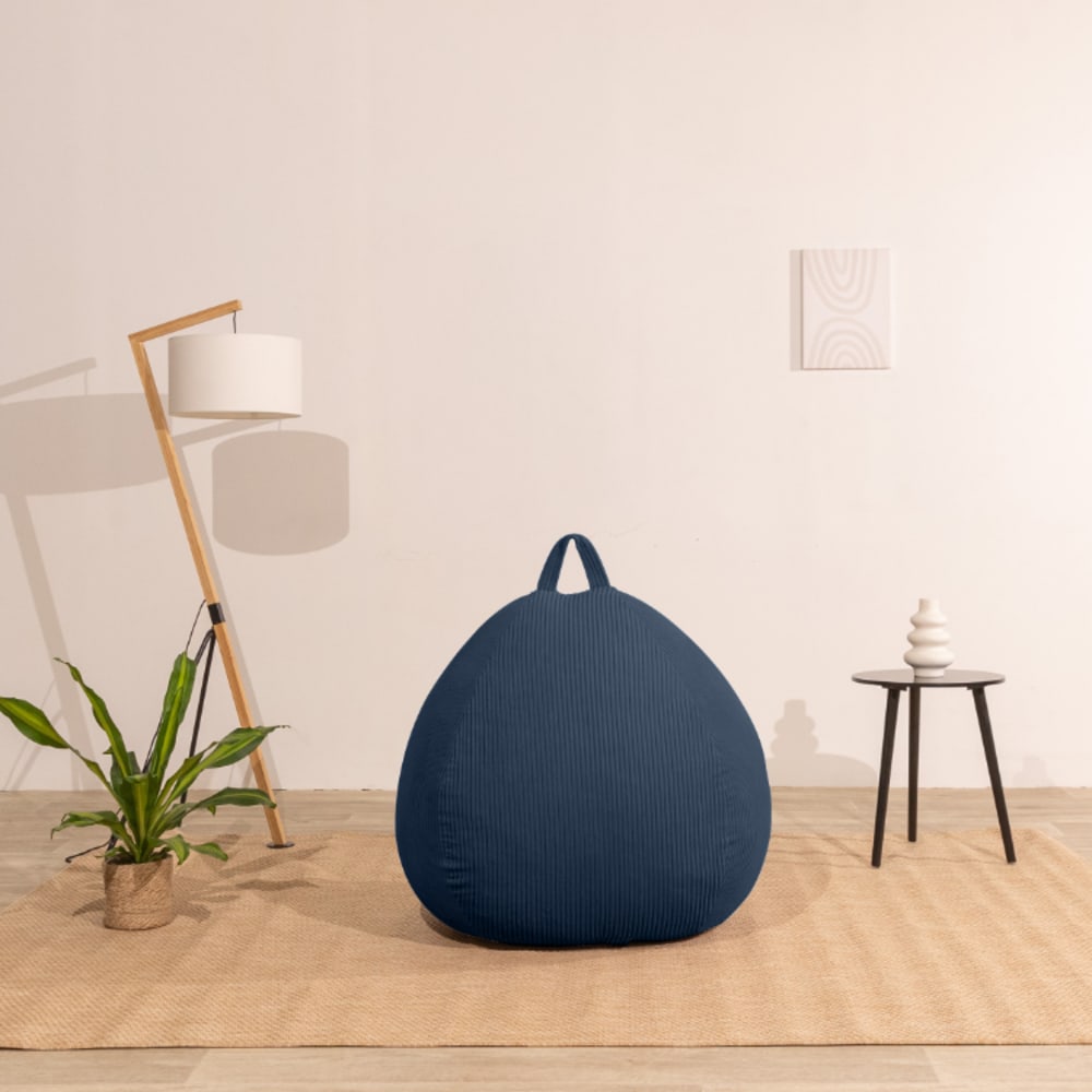 Pouf poire déhoussable velours côtelé - 80x70 cm bleu foncé - Maisons du Monde