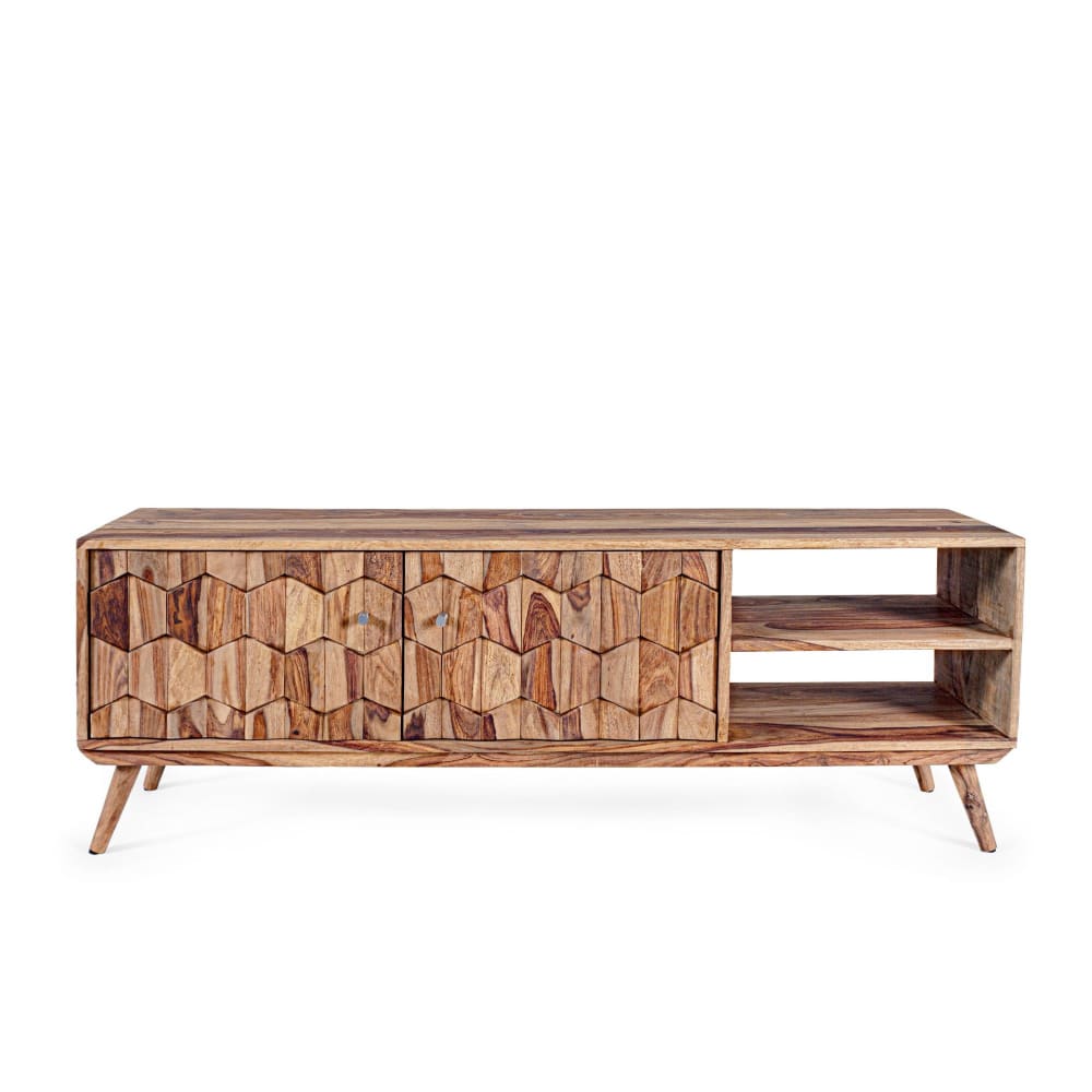 Meuble TV vintage en bois 2 portes 2 niches L145
