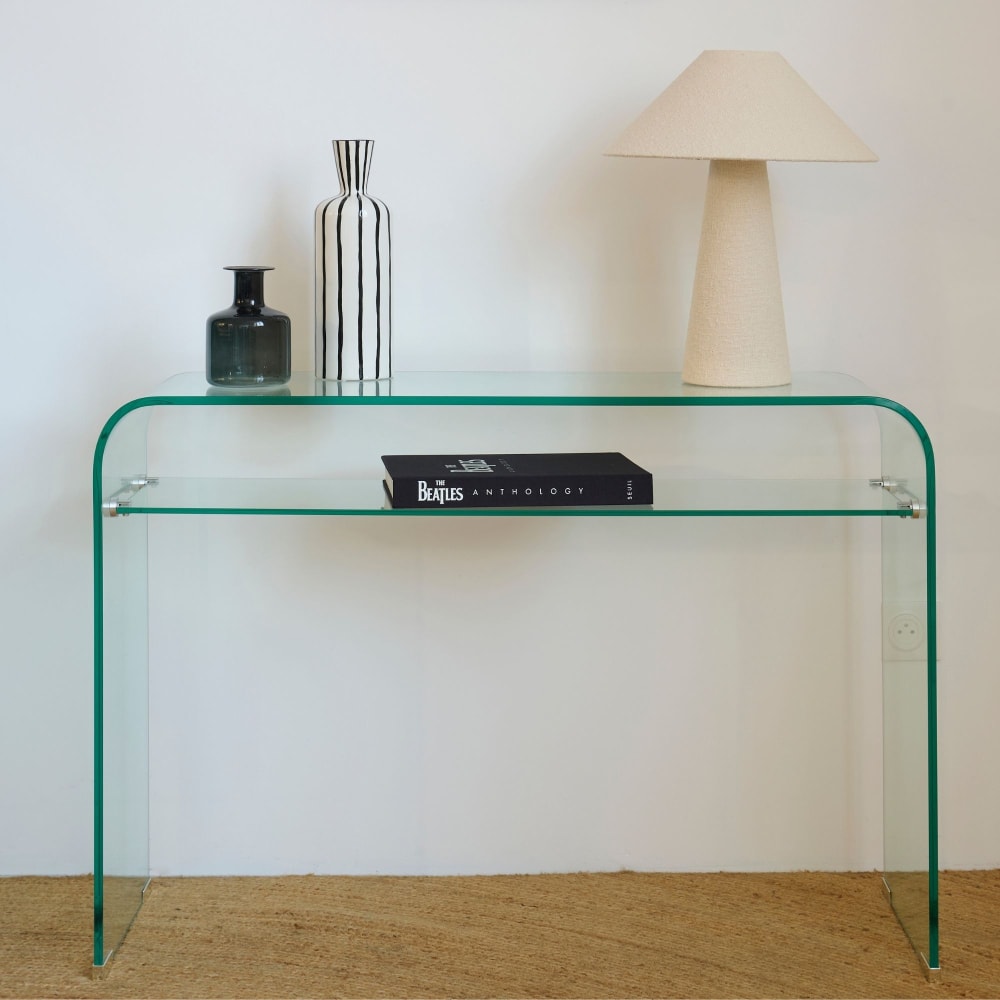 Console d'entrée design en verre à double plateau L110