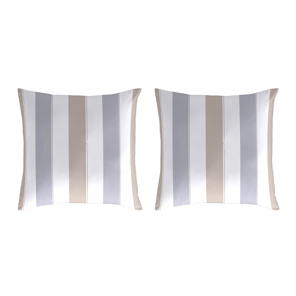 2 Taies d'oreiller en coton rayé beige-gris 50x50 cm