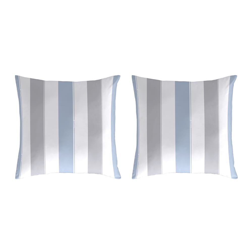 2 Taies d'oreiller en coton rayé bleu-gris 50x50 cm