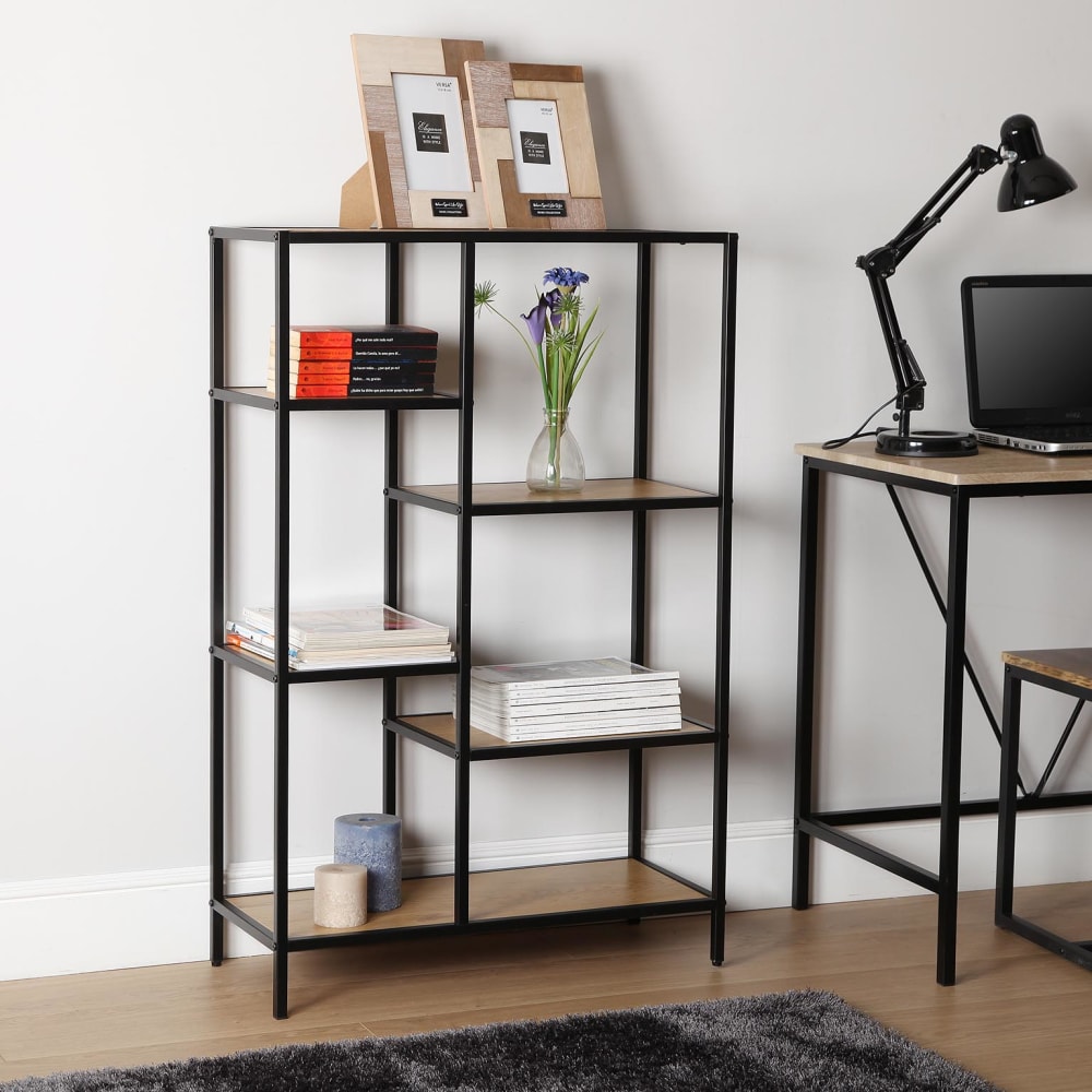 Regal mit 6 Böden aus Spanplatte, schwarz und braun - Maisons Du