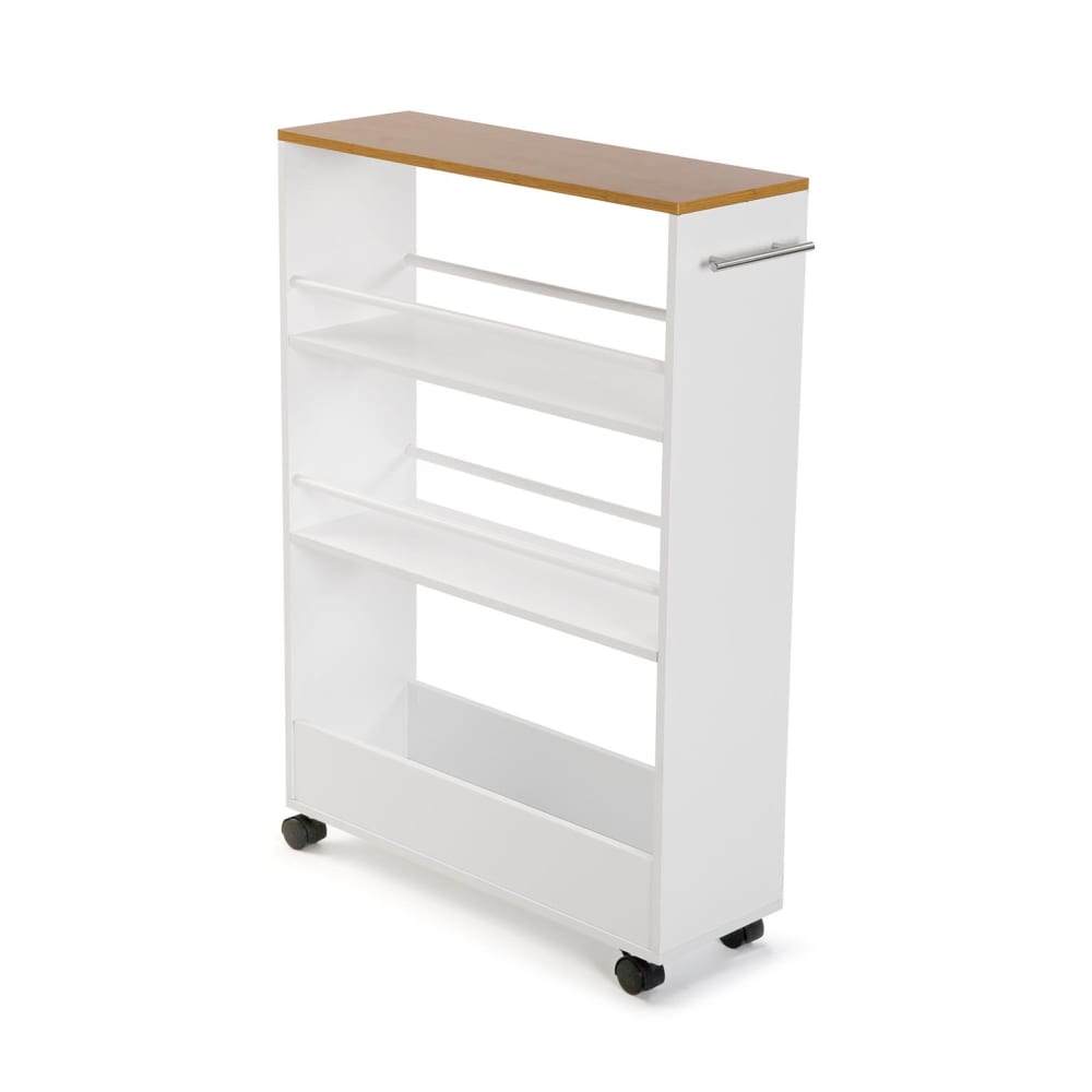 Desserte de cuisine avec 3 étagères en aggloméré imitation bois blanc