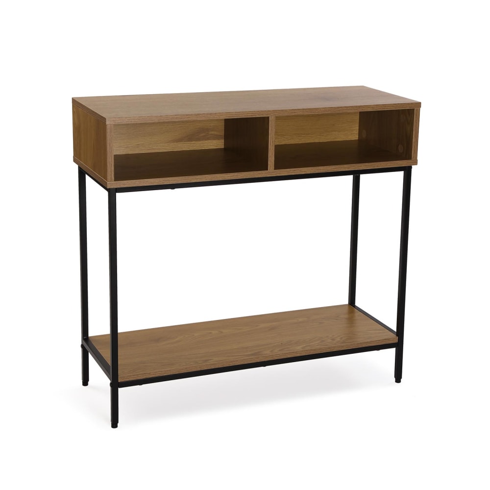 consola recibidor de entrada en aglomerado efecto madera y metal negro