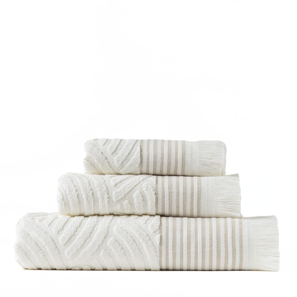 Lot de 3 serviettes de bain 100%  coton crème (30x50+50x90+70x130 cm)
