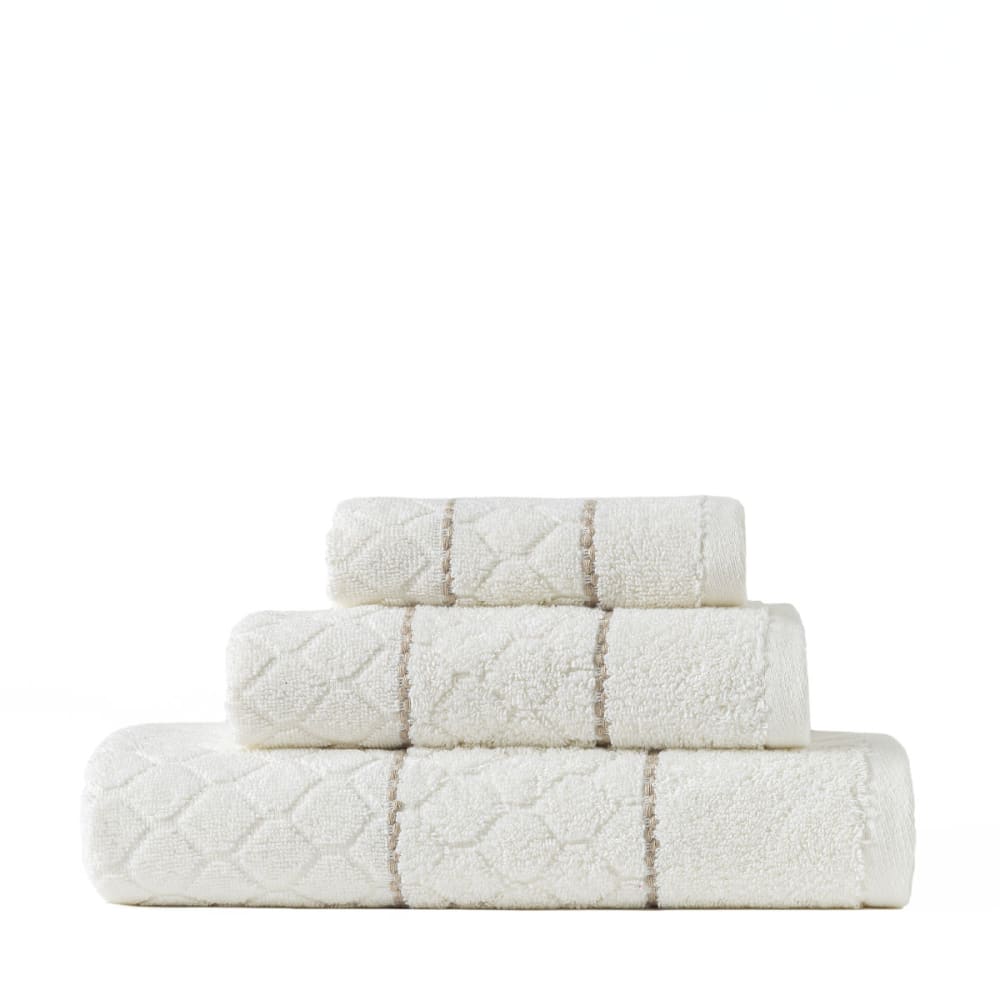 Lot de 3 serviettes de bain 100%  coton crème (30x50+50x90+70x130 cm)