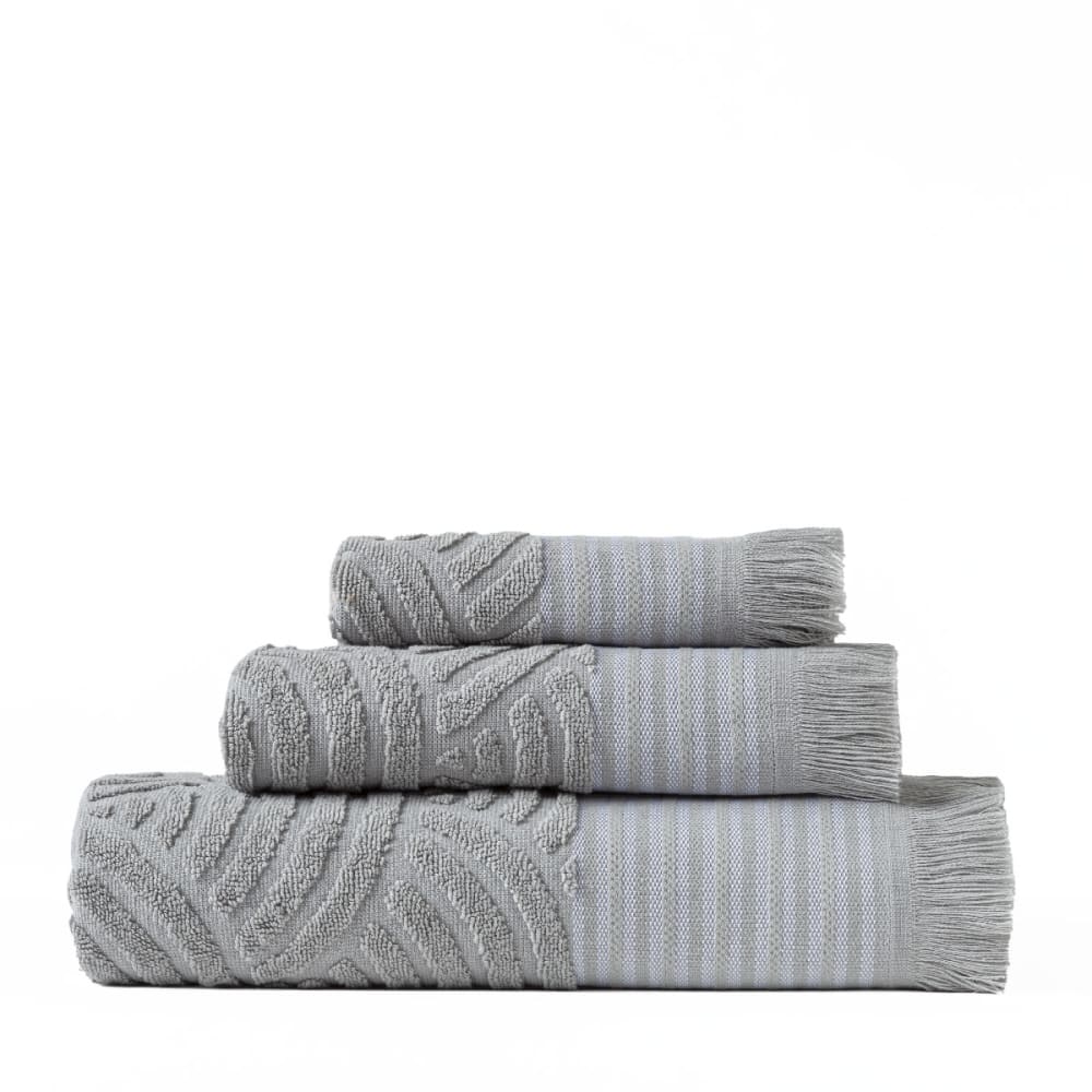 Lot de 3 serviettes de bain 100% coton gris (30x50+50x90+70x130 cm)