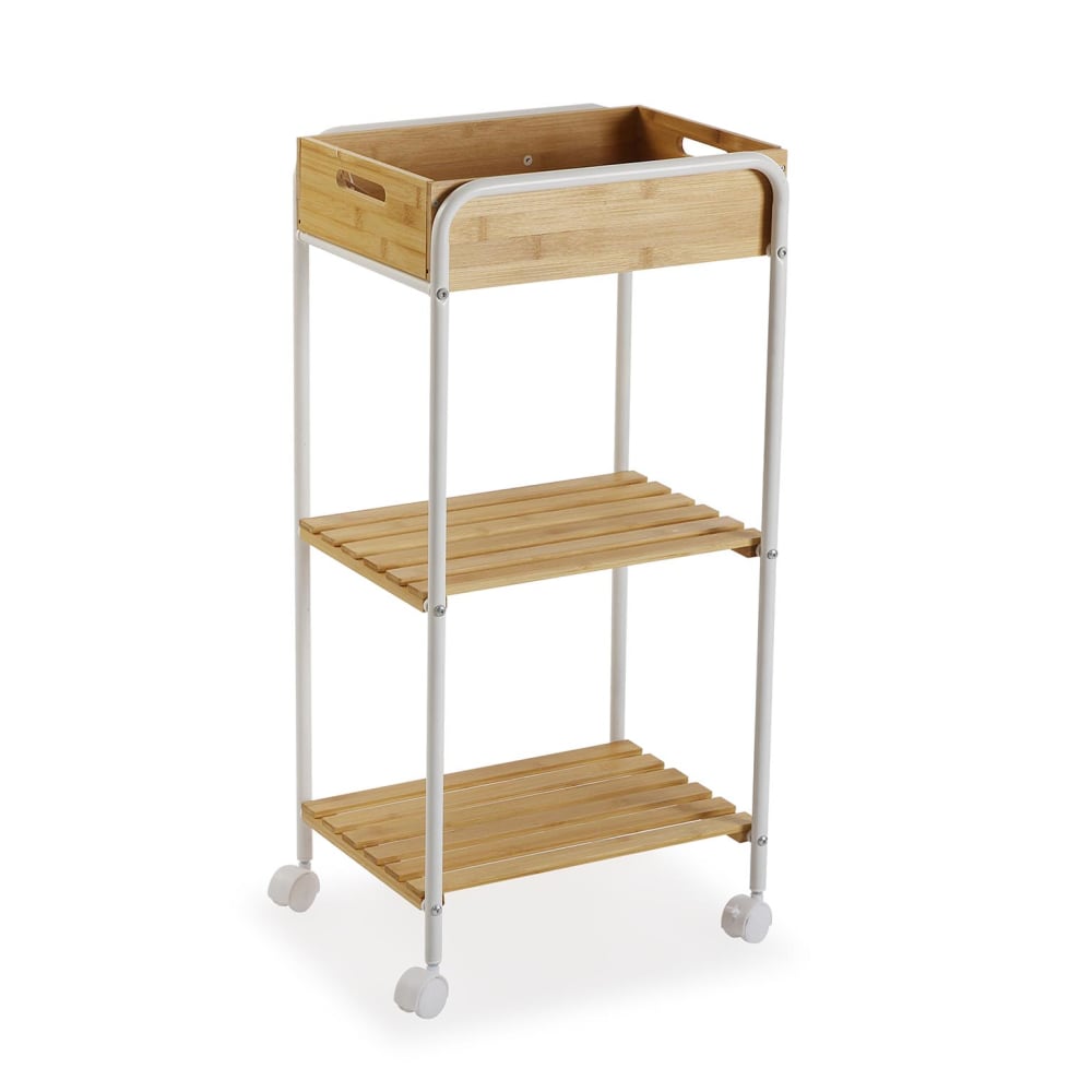 mueble de bano 2 estantes en aglomerado efecto madera y metal blanco
