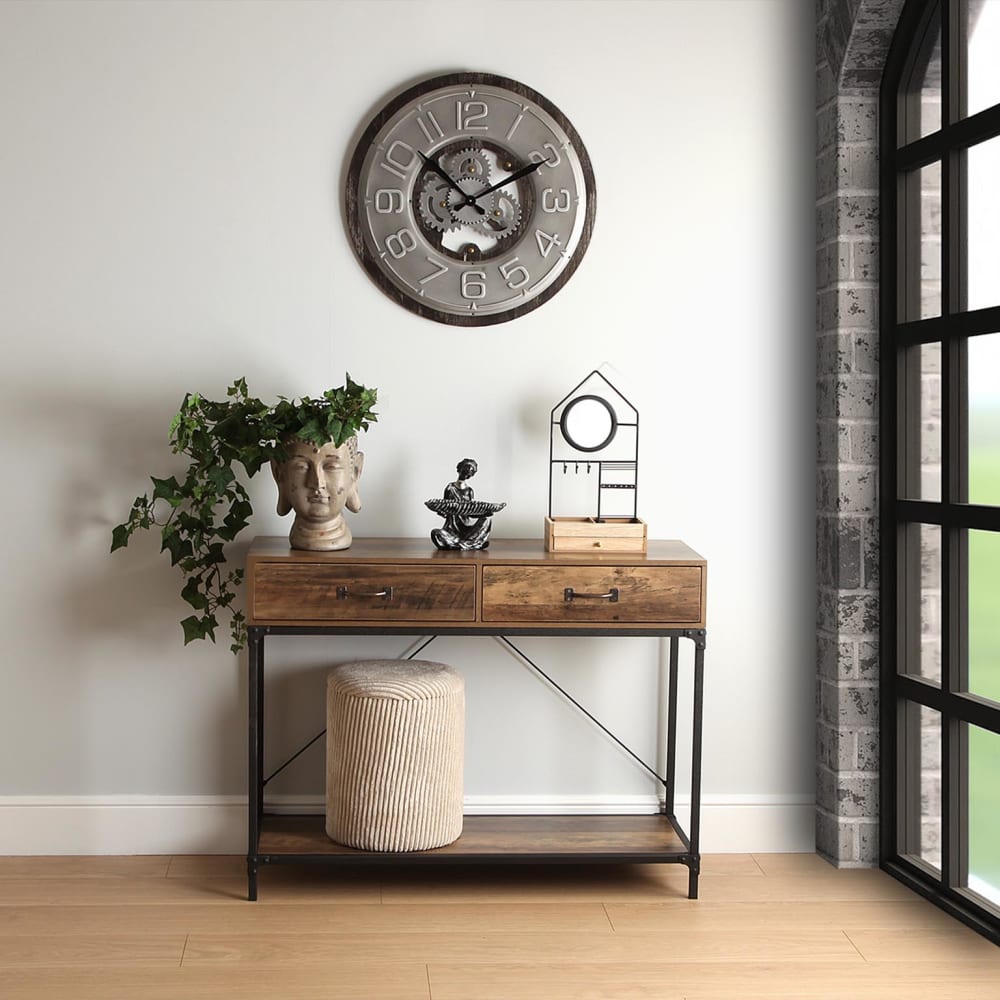 Console avec 2 tiroirs en aggloméré imitation bois et métal marron - Maisons du Monde