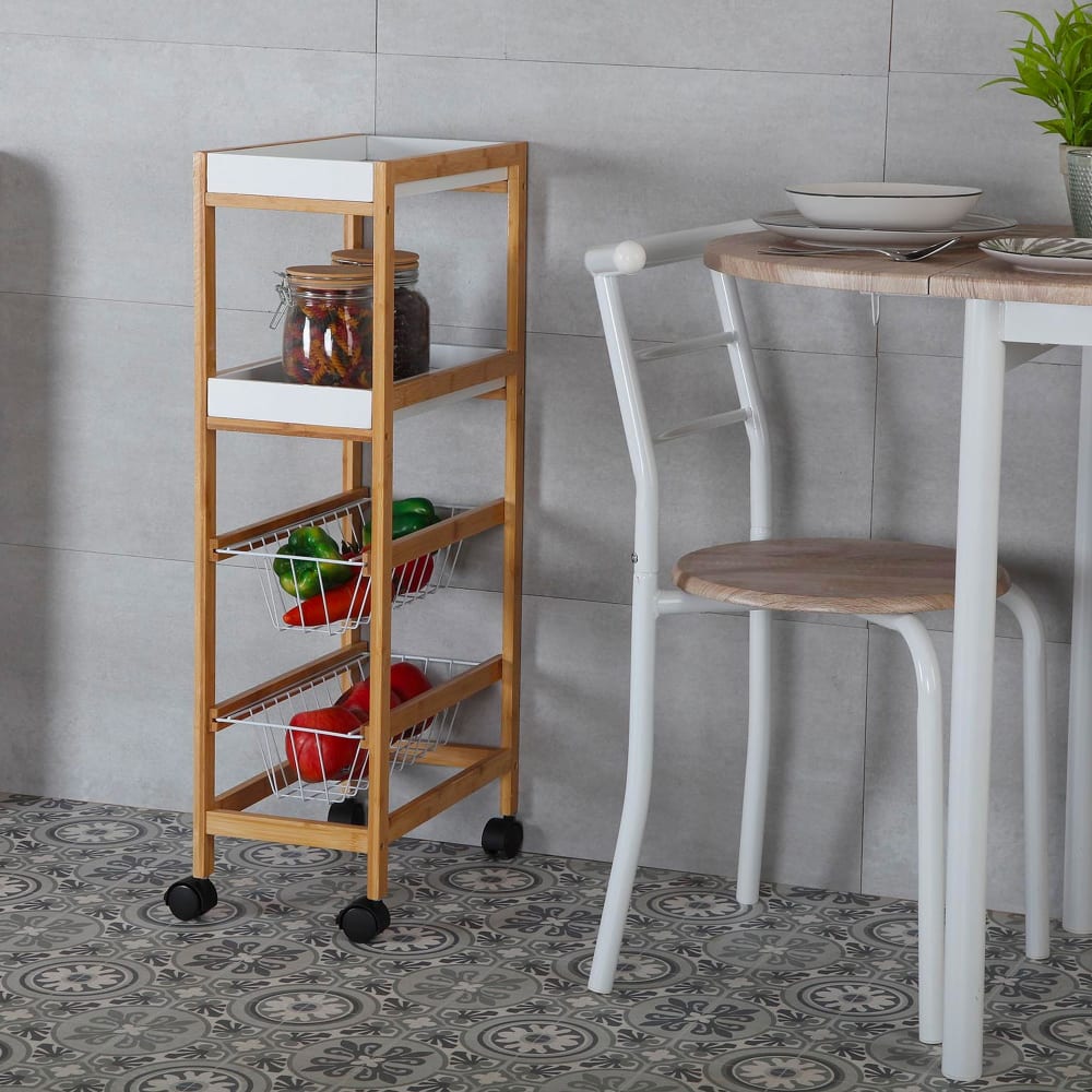 Desserte de cuisine 4 étagères en aggloméré imitation blanc