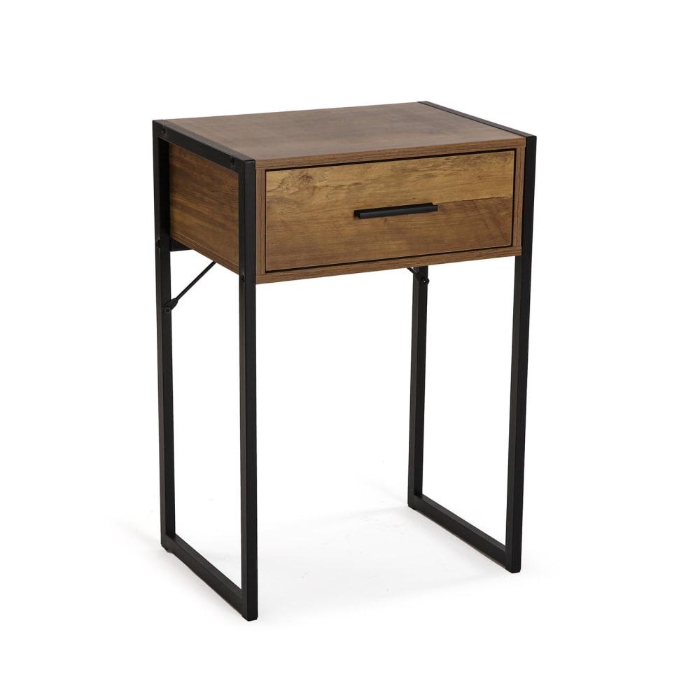 Table de nuit avec tiroir en aggloméré imitation et métal marron