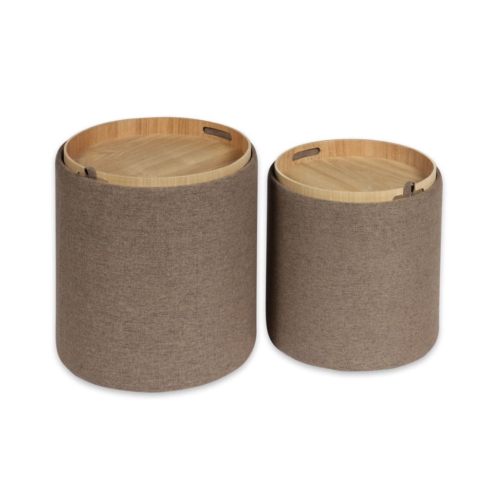 Tabouret repose-pieds (lot de 2) en coton et bois marron