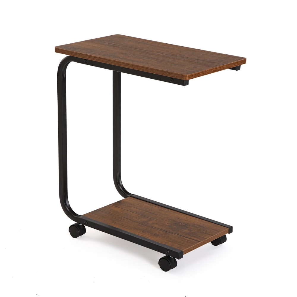 mesa auxiliar con ruedas en aglomerado efecto madera y metal negro