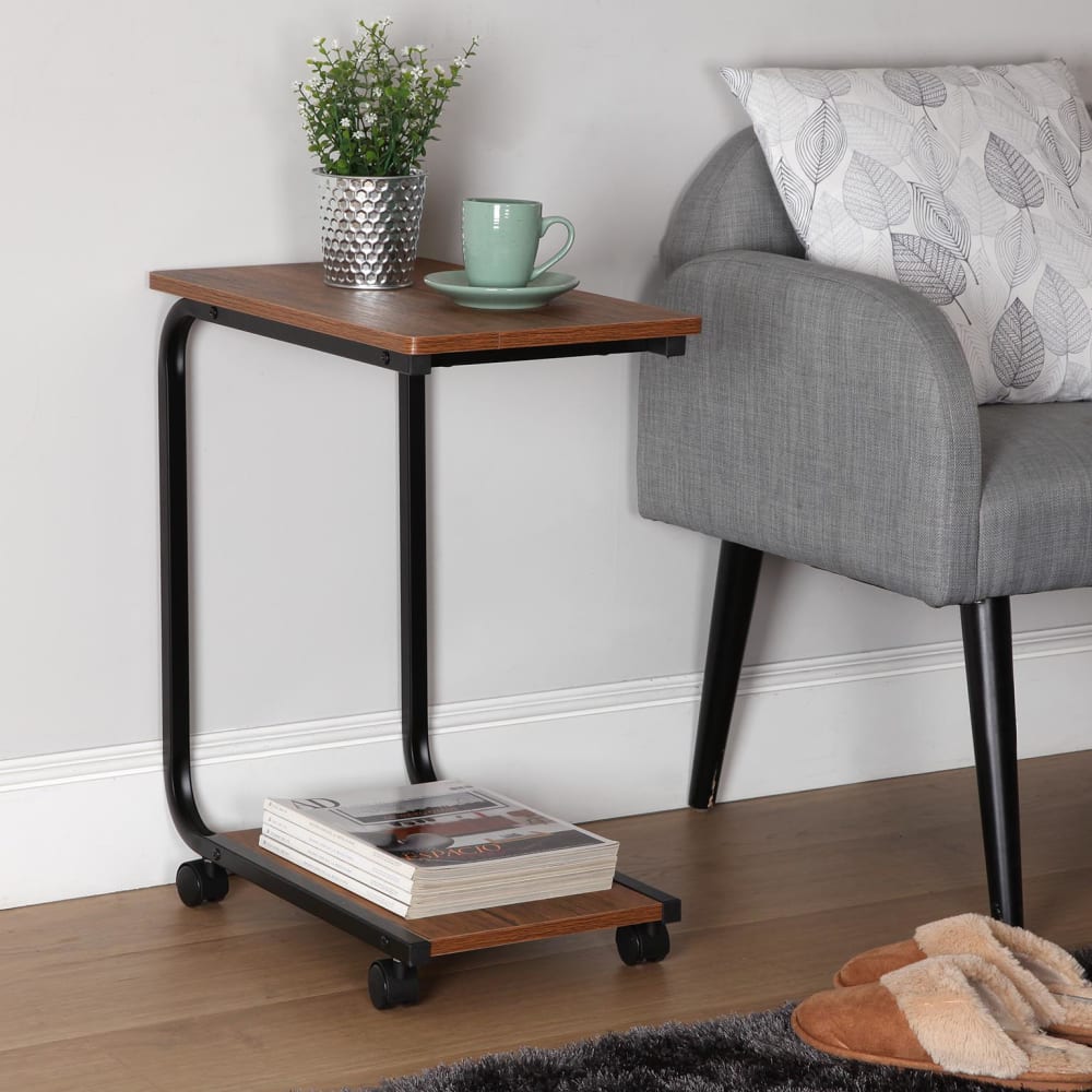 Table d'appoint en aggloméré imitation bois et métal noir - Maisons du Monde