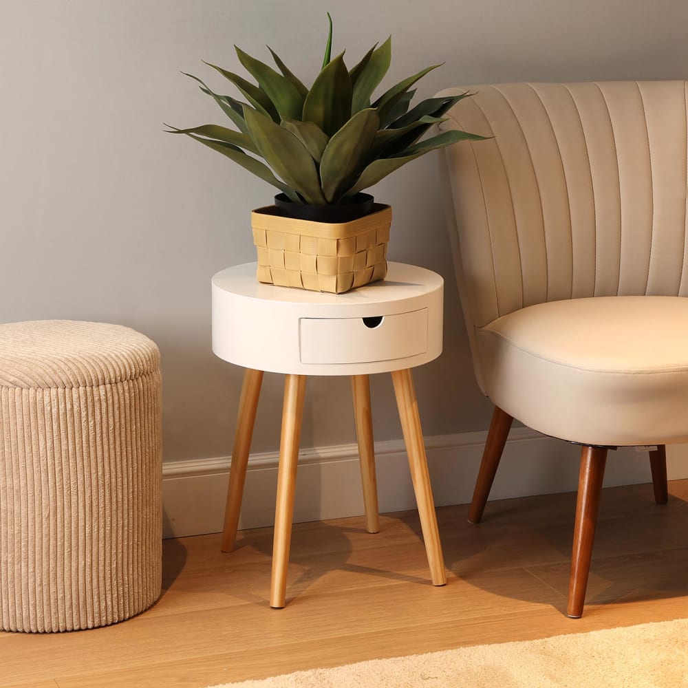 Table d'appoint moderne en aggloméré imitation bois blanc - Maisons du Monde