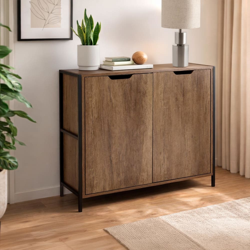 Buffet 2 portes en aggloméré imitation bois marron et noir - Maisons du Monde