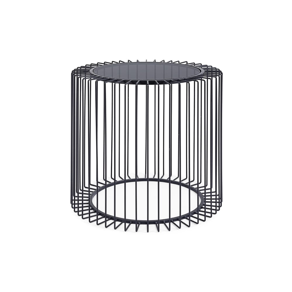 Table basse ronde en verre et en métal noir D50