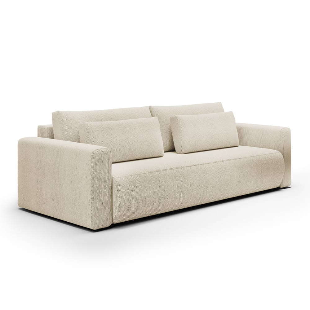 Canapé convertible 3 places coffre bois de pin beige - Maisons du Monde