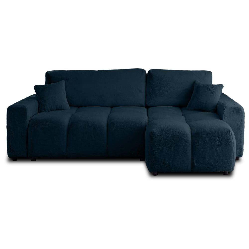 Canapé d'angle réversible convertible 4 places en fausse fourrure bleu