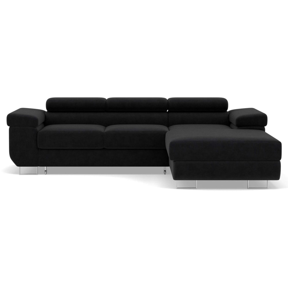 Canapé d'angle droit convertible 6 places en velours côtelé noir