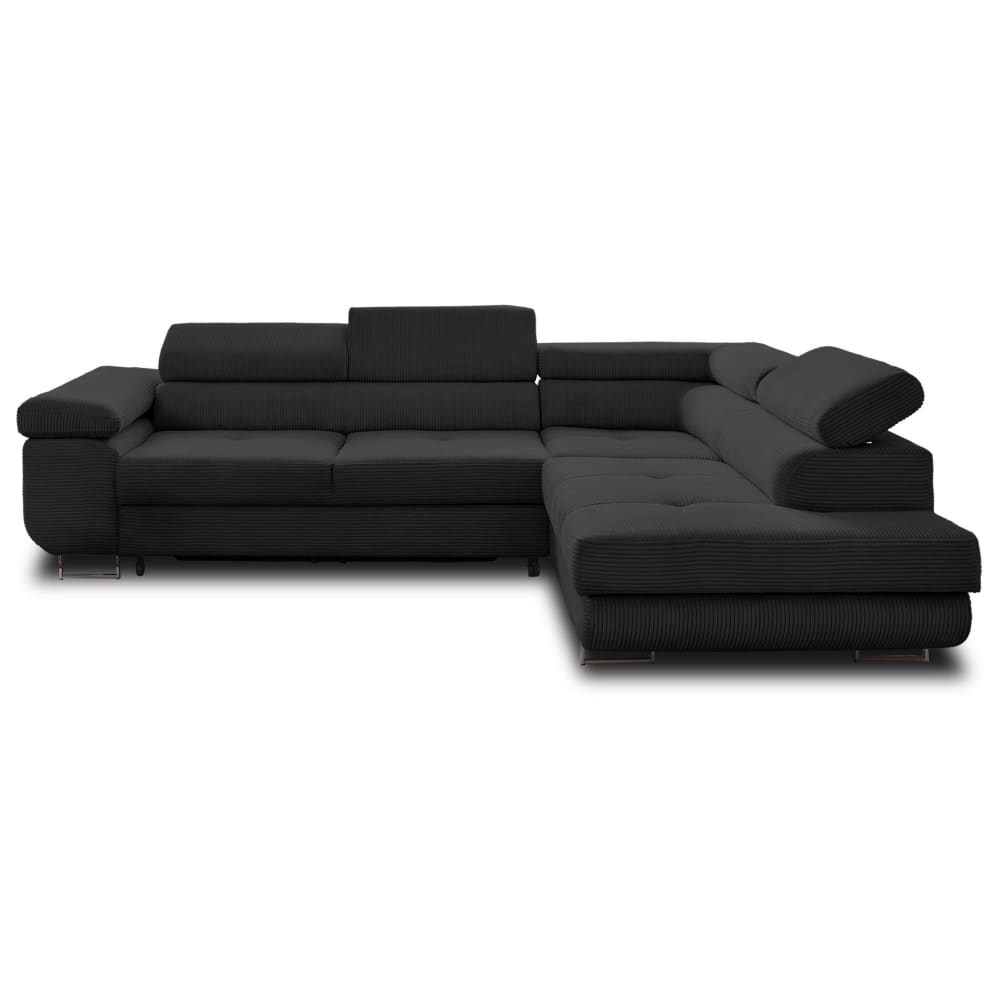 Canapé d'angle droit convertible 5 places en velours côtelé noir