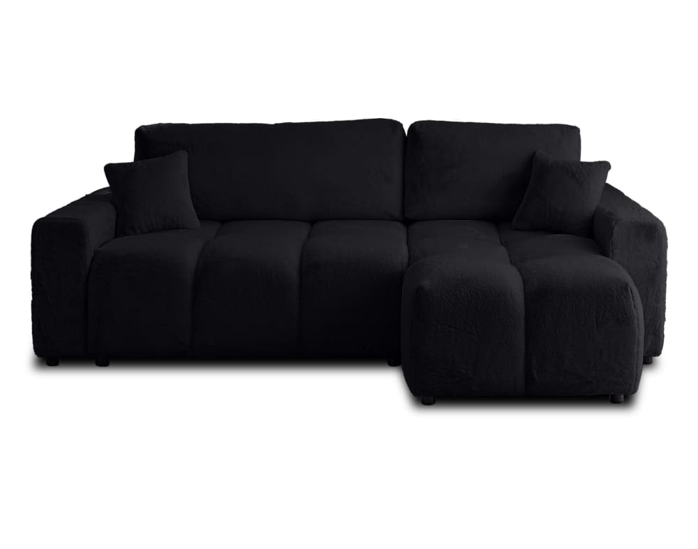 Canapé d'angle réversible convertible 4 places en fausse fourrure noir