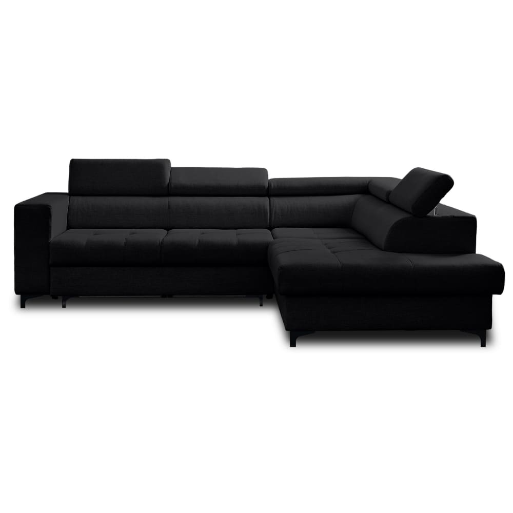 Canapé d'angle droit convertible 5 places en tissu noir