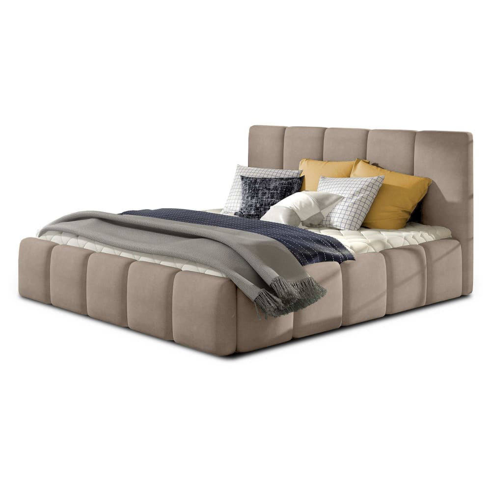 Lit coffre queen size 160x200 sommier inclus taupe Lit coffre queen size 160x200 sommier inclus taupe