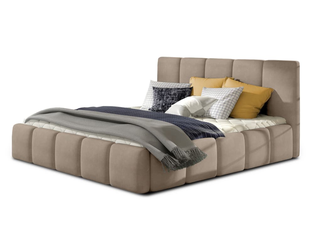 Lit coffre king size 180x200 sommier inclus taupe - Maisons du Monde