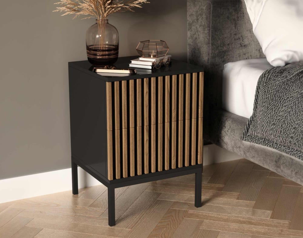 Table de chevet Contemporain 2 tiroirs 40 cm bois / noir