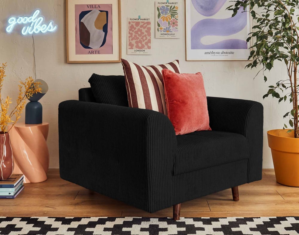 Fauteuil   en velours côtelé  noir
