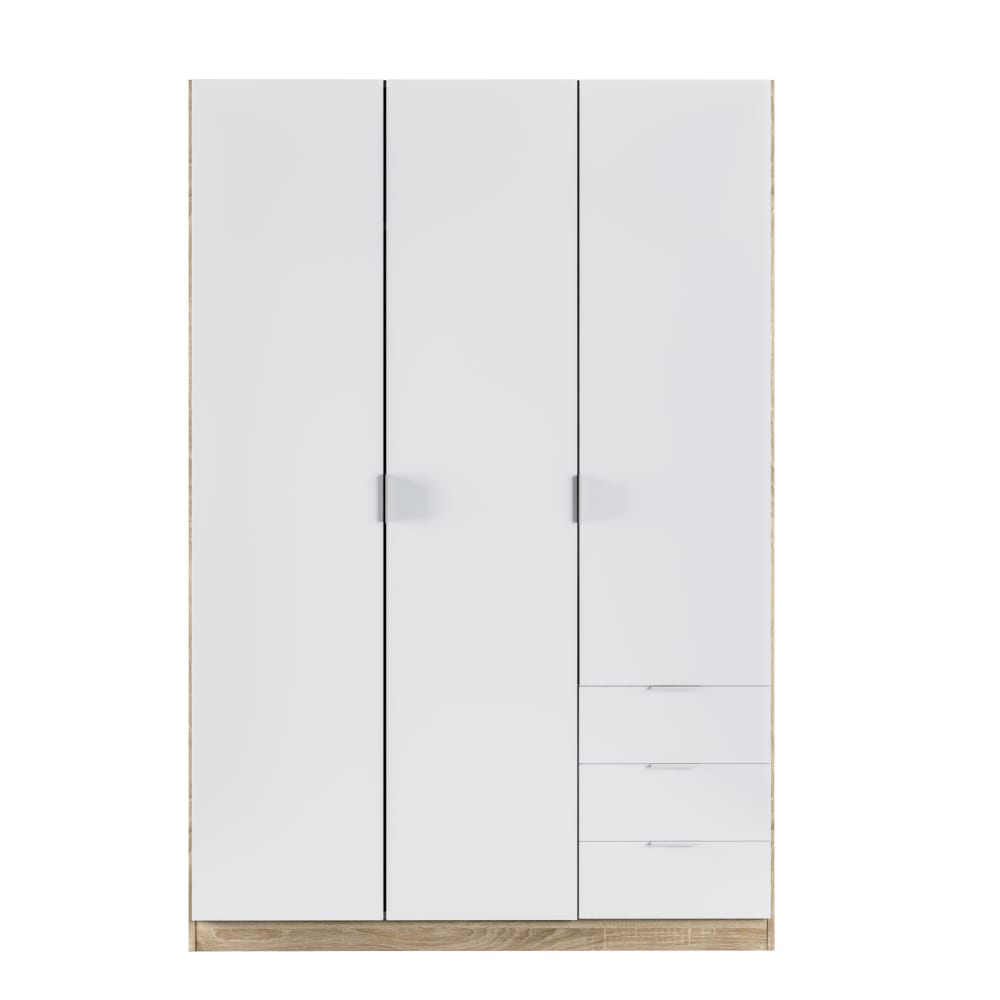 Armoire 3 portes et 3 tiroirs L121 x H180 cm - Blanc / Bois