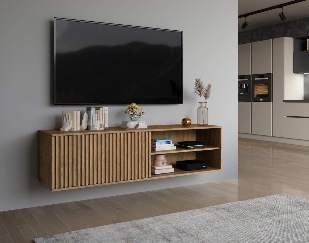 Meuble tv 2 niches 1 porte 150 cm bois - Maisons du Monde
