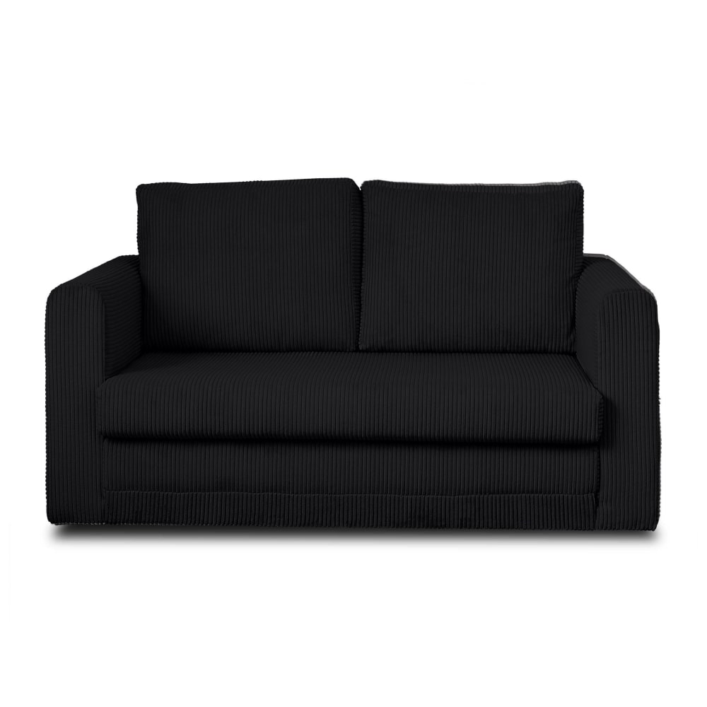 Canapé droit convertible 2 places en velours côtelé noir