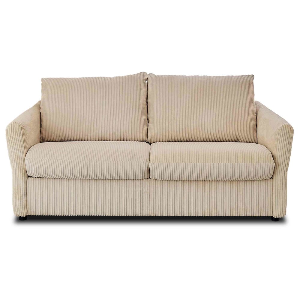 Canapé droit 2 places en velours côtelé beige